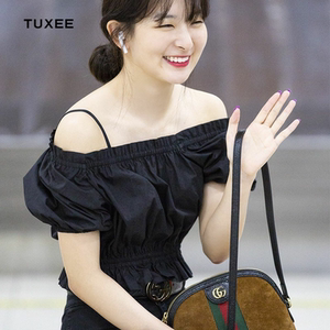 000人付款淘宝正品tuxee姜涩琪同款一字领木耳边短袖