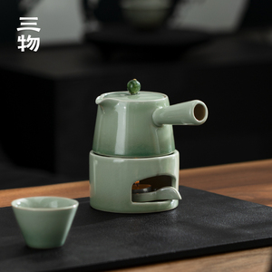 三物松青釉日式陶瓷蜡烛煮茶炉温茶炉酒精灯加热炉子温茶器煮茶壶