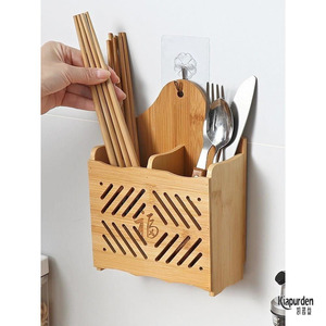 家用楠竹筷子笼实木筷篓壁挂式筷子筒厨房餐具收纳框双排竹子筷筒