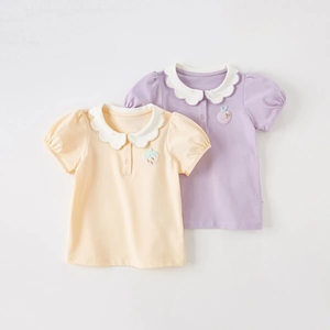 儿童T恤2023夏装新款女童POLO衫小童婴儿娃娃领洋气薄薄纯棉上衣