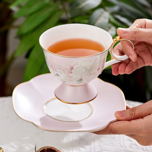 英式骨瓷下午茶水杯少女心粉色咖啡红茶杯碟马克杯三八妇女节礼物
