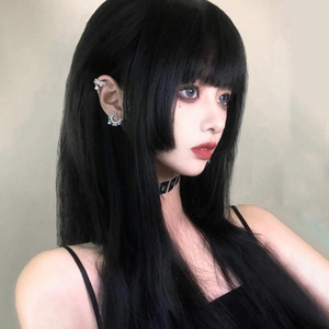 软妹黑色黑长直全头套日常长直发假发公主切lolita日系姬发自然
