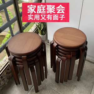 凳子家用实木圆凳可叠放餐桌凳新中式备用椅子木质餐椅方凳小板凳