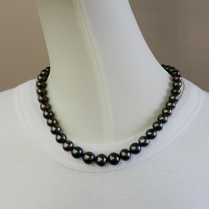 (61)日本直邮黑蝶珍珠项链 8-10mm 银扣 黑色 现货 中古