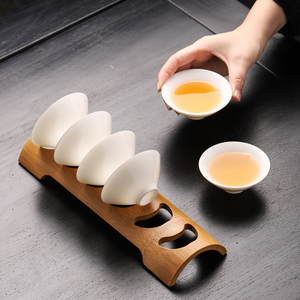 羊脂玉白瓷斗笠杯套装家用陶瓷茶具品茗杯茶盏待客茶杯带沥水杯架