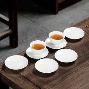 德化羊脂玉白瓷6只装茶杯垫杯托家用功夫茶具陶瓷小茶托茶道配件