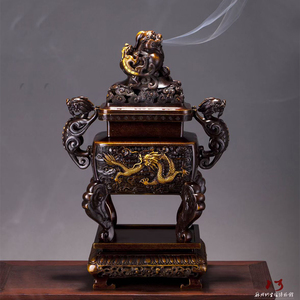 见素香坊 苏州名家陈巧生作品带座螭龙耳子母钮熏炉 铜香炉c366-8
