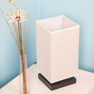 简约四方实木卧室床头灯房间书房装饰台灯北欧麻布台灯现代