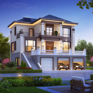 新中式别墅设计图纸三层带车库豪华大气带架空层农村自建房设计图