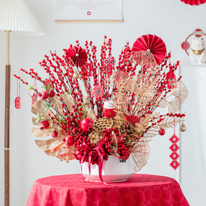 创意新年年宵花红色银柳真花鲜枝室内客厅酒店干花永生花花卉盆栽