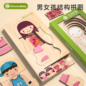 GoryeoBaby 木制多层拼图嵌板启蒙早教玩具 男女孩人体结构拼图