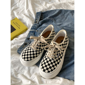 star匡威日系棋盘黑白格子鞋2022新款一脚蹬厚底帆布鞋女百搭板鞋