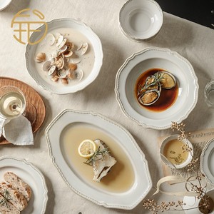 法式碗碟套装家用高档精品餐具套装陶瓷浮雕复古釉下彩送礼碗家用