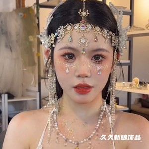 西双版纳人鱼妆异域发饰民族复古水钻眉心坠流苏水晶夸张舞台造型