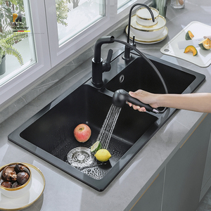 磐象石英石水槽双槽厨房洗菜盆黑色花岗岩台中盆洗碗盆洗碗槽菜盆