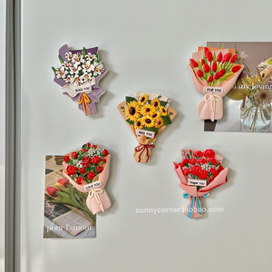 ins个性创意花束冰箱贴可爱磁性贴3d立体向日葵花朵磁铁装饰磁贴