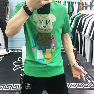 lv kingly男装2022夏季新款酷奇联名暴力熊烫钻短袖t恤男潮牌