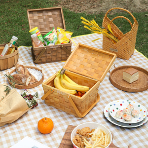 tinyhome野餐篮小篮子ins网红竹篮编织手提篮田园户外野炊藤编篮