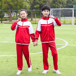 春秋季红白色拼接高中小学生校服裤子团体服运动服毕业季聚会套装