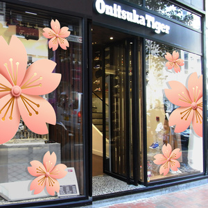 春天樱花窗贴服装珠宝店橱窗布置玻璃门贴静电2022春季上新贴纸