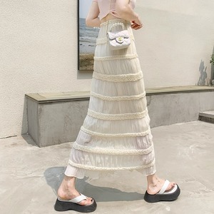 潮牌设计感小众雪纺蛋糕裙女夏季新款法式气质花边直筒包臀半身裙