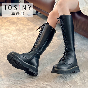 卓诗尼长筒马丁靴女不过膝2020新款骑士靴显瘦长靴英伦风长款女靴