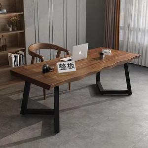 全实木电脑桌简约loft家用书桌现代铁艺书房卧室长条桌加厚办公桌