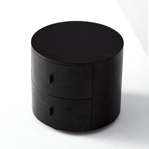床头柜现代简约设计师复古风格烟熏色岩板实木圆形意式床头柜