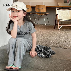 YOJIA童装女童夏装2024新款韩版修身女孩短袖裤子两件套儿童套装