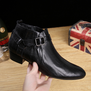 尖头马丁靴男发型师潮鞋真皮高跟靴男士靴短靴皮鞋英伦风秋冬新款