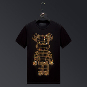 work lv ct/仕 普拉达男装联名冰丝短袖t恤男士2022夏季烫钻小熊