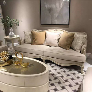 美克轻奢客厅真皮沙发美家全实木弧形雕花别墅欧式网红高档大沙发