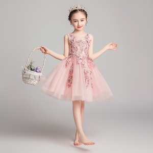 女童礼服公主裙蓬蓬纱生日花童主持人六一儿童钢琴演出服粉色夏季
