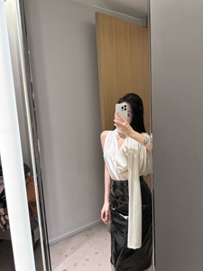 woppei 复古时髦气质高腰显瘦中长款包臀直筒半身裙韩国私服皮裙