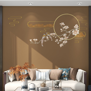 新中式花鸟刺绣墙布