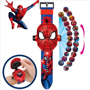 卡通蜘蛛侠儿童投影手表创意钢铁侠发光电子表男女孩宝宝玩具礼物