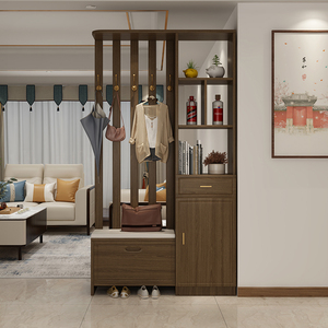 新中式客厅屏风玄关隔断柜鞋柜轻奢双面实木全实木入户进门间厅柜