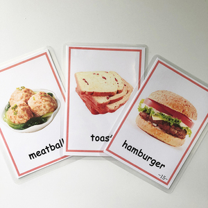 英语卡片闪卡food实物食物60张幼儿园塑封防水单词卡早教启蒙教具