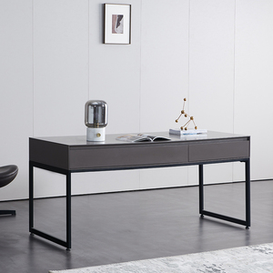 思普意式极简书桌高级灰色电脑桌轻奢现代简约风格书房样板间办公