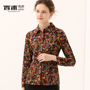 香沐兰品牌中年女装洋气上衣妈妈2024春装新款木兰棉长袖衬衫