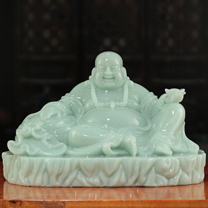 招财玉石弥勒佛摆件笑面佛大肚笑佛家居客厅供奉佛像乔迁新居礼品