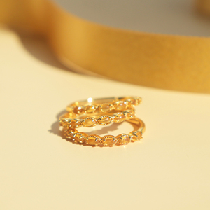 【恭喜发财】天然黄水晶宝石戒指原创设计开口纯银尾戒指环女小众