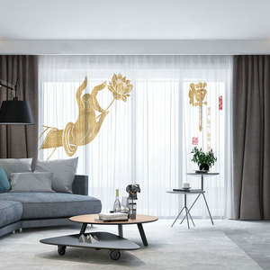 定制半全遮光窗帘布纱帘新中式禅意荷花客厅卧室书房佛手佛堂寺庙