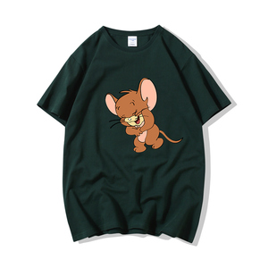 猫和老鼠联名杰瑞印花短袖t恤女ins潮慵懒风宽松韩版女装灰色上衣