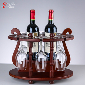 新中式红酒架摆件实木家用客厅现代倒挂复古酒瓶酒杯架欧式创意托