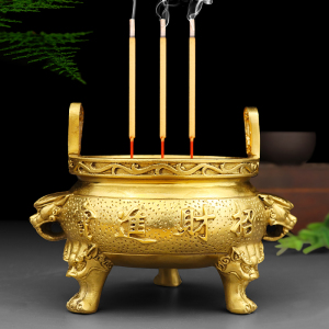 黄铜佛炉三足鼎线香熏香炉铜供佛供奉用品摆件招家居財桌面装饰品