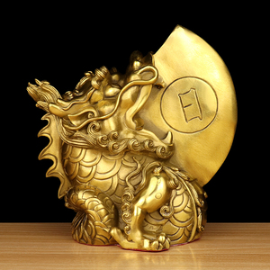 180人付款天猫日月睚眦摆件纯铜日月神兽铜制龙斧子家用桌面装饰大小