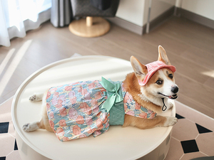 宠物无袖花朵连衣裙胖狗狗衣服春夏薄款透气蝴蝶结裙子柯基中型犬