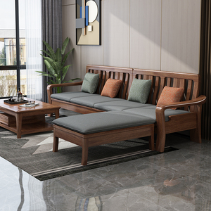 胡桃木实木沙发小户型客厅木头中式现代轻奢全实木组合冬夏两用