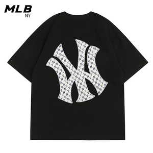 mlb ny官方情侣短袖男女宽松t恤夏季oversize美式潮牌ny后背印花